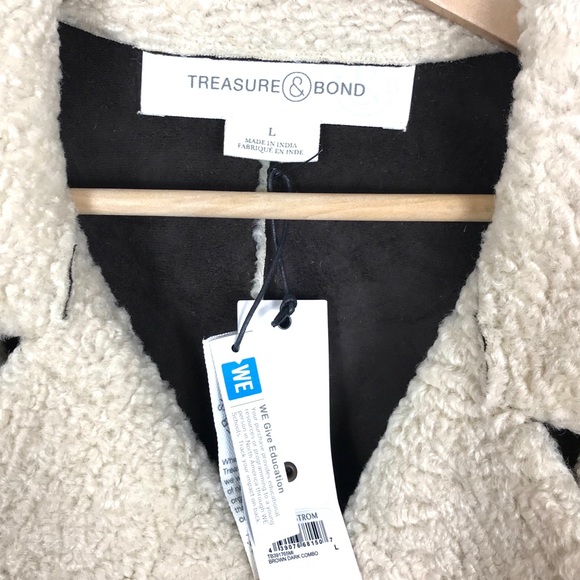 Treasure and Bond Moto Bomber Shearling Mixed Media Jacket Coat Size Large - Picture 5 of 8